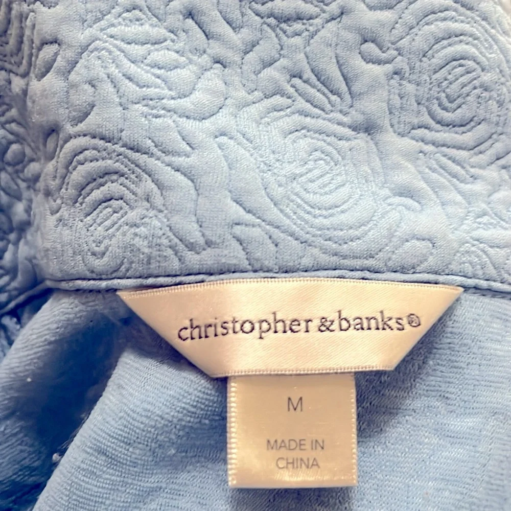 CHRISTOPHER & BANKS Sky Blue Floral Textured Full Zip Vest Size M - Picture 10 of 12